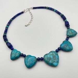 Vintage Jay King Turquoise Lapis Reversible Heart Beaded Necklace DTR Mine Finds